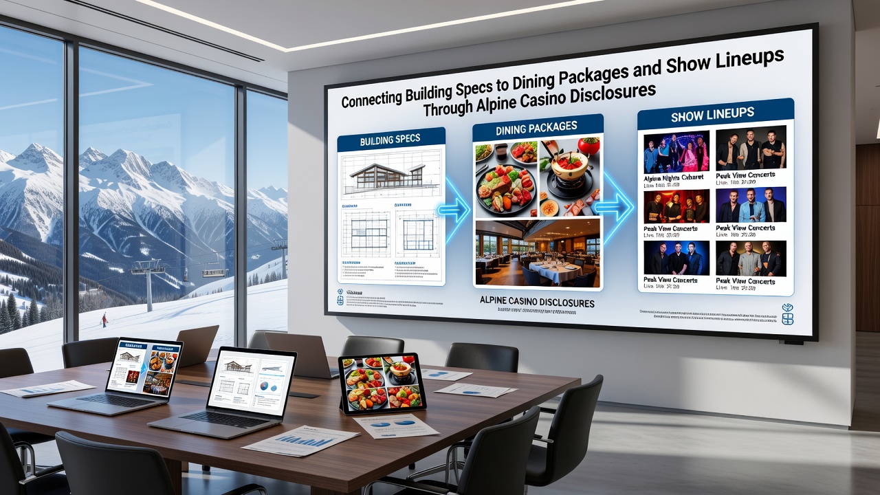 Interior view of casino dining area and performance space linked through compliance documents