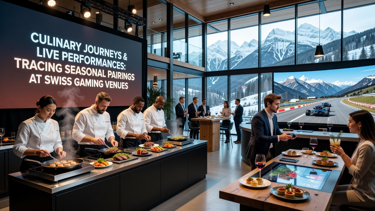 Live performance stage at a Swiss casino paired with seasonal dining arrangements
