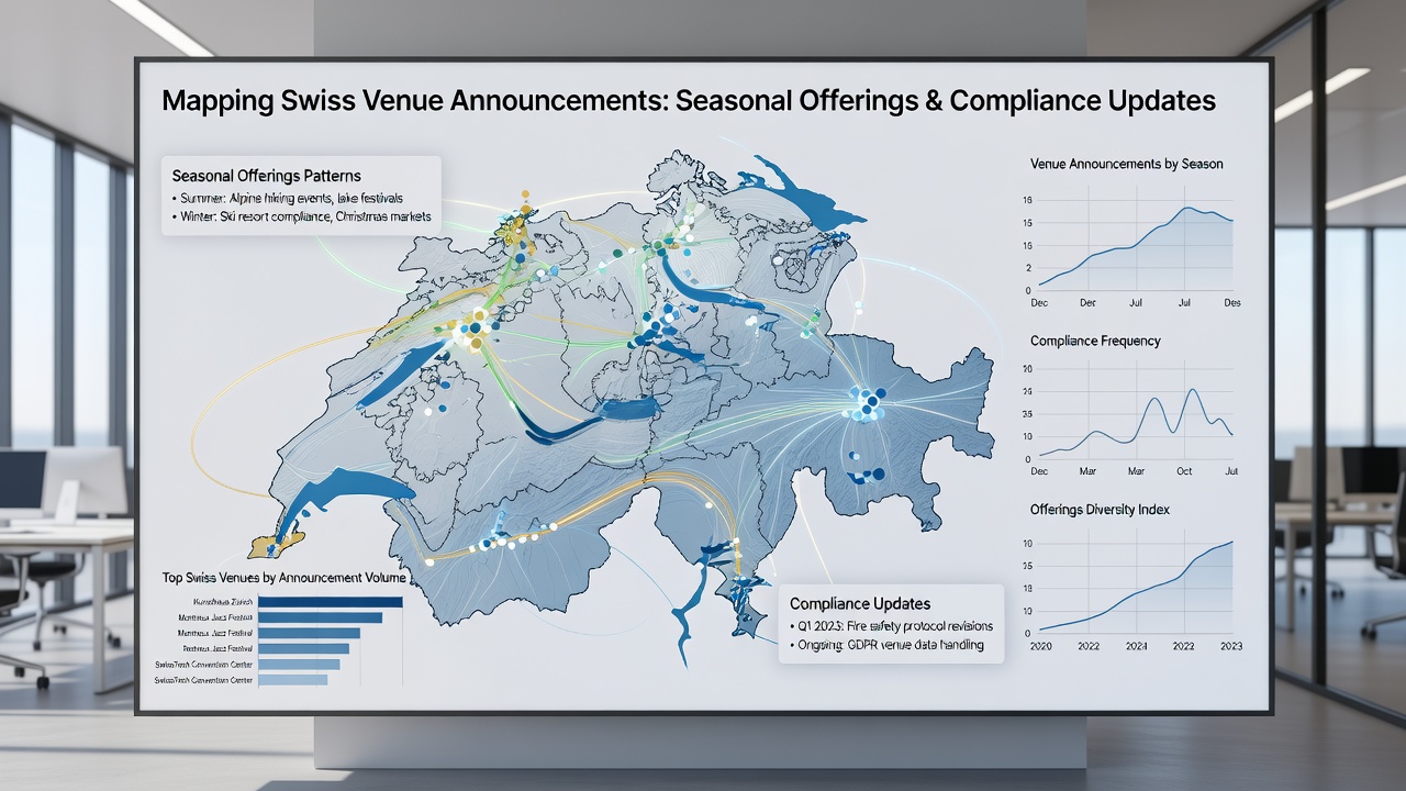 Detailed map overlay of Swiss venue compliance updates adn seasonal event timelines
